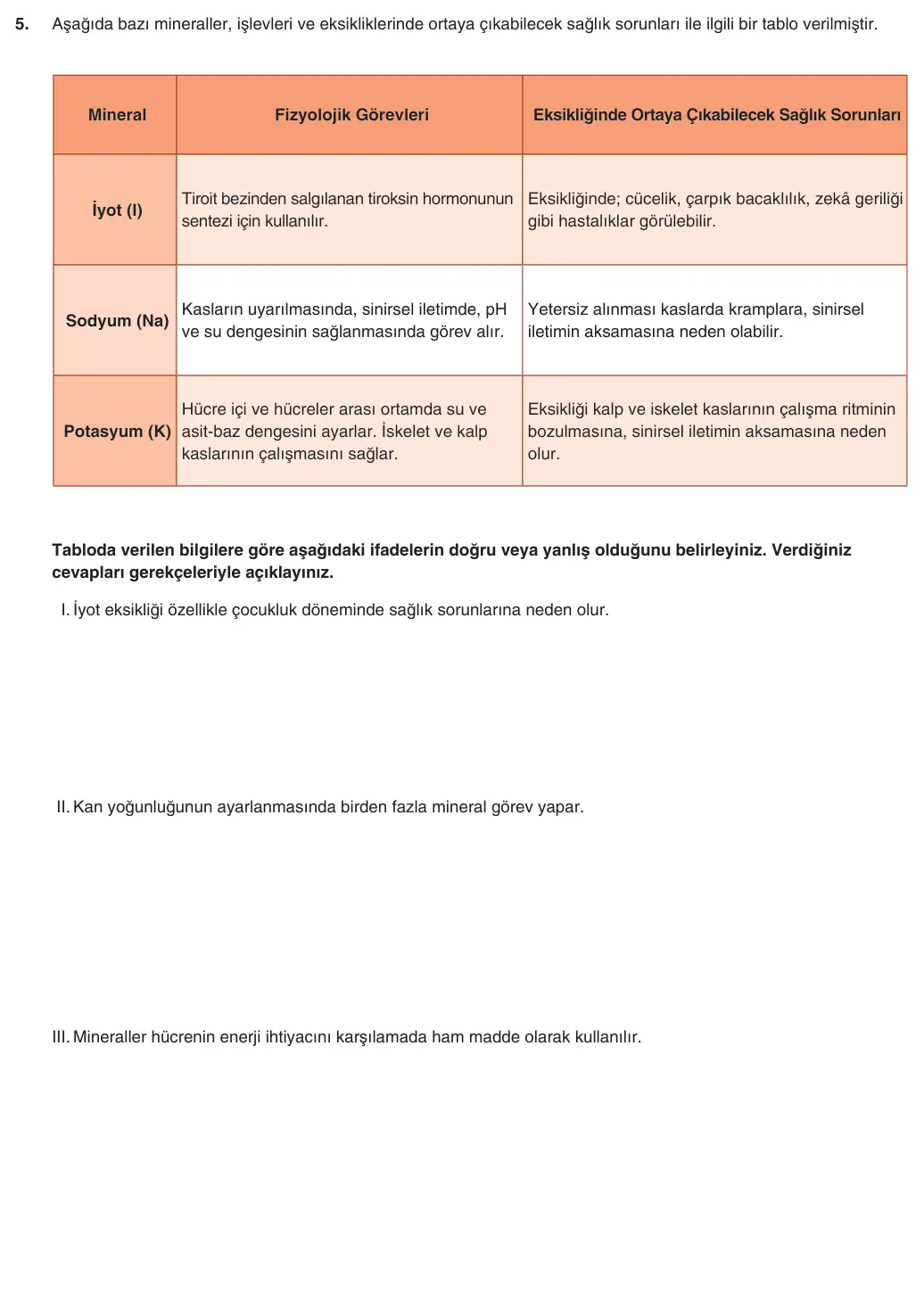 9. Sınıf Biyoloji 2025-2026 2. Dönem 1. Yazılı 5. Soru (Yazılıya Hazırlanıyorum) görseli