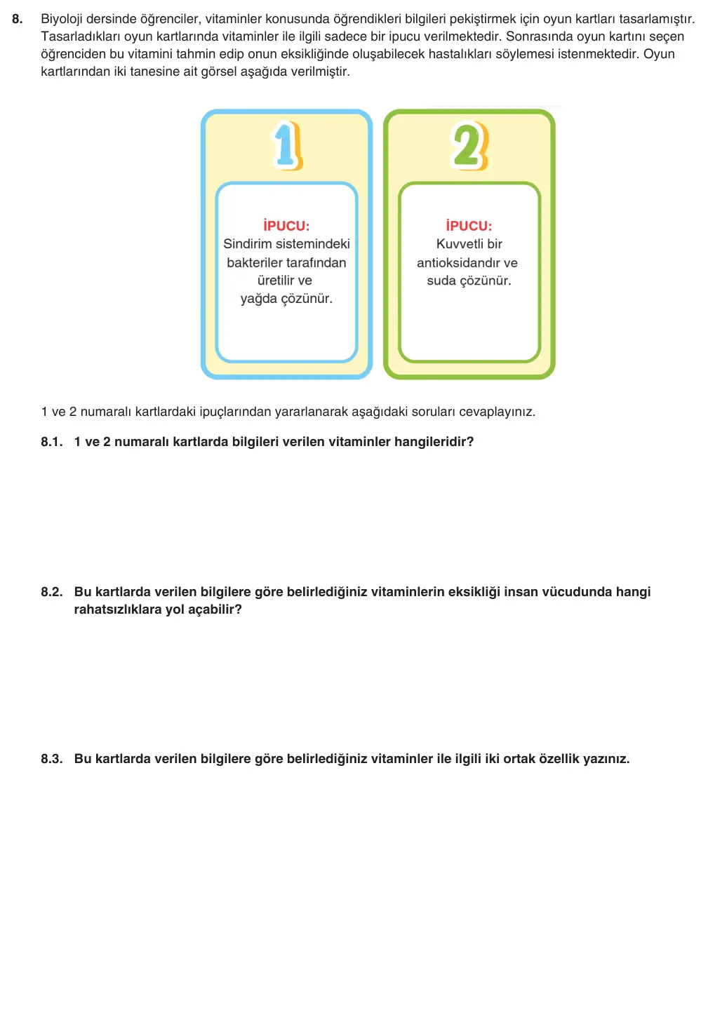 9. Sınıf Biyoloji 2025-2026 2. Dönem 1. Yazılı 8. Soru (Yazılıya Hazırlanıyorum) görseli (1/2)