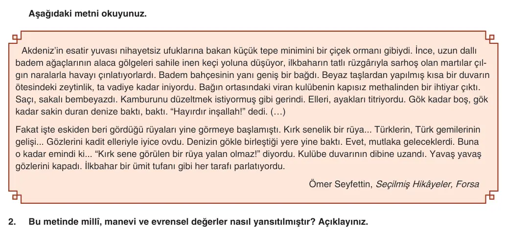 9. Sınıf Türk Dili ve Edebiyatı 2025-2026 2. Dönem 1. Yazılı 2. Soru (Yazılıya Hazırlanıyorum) görseli