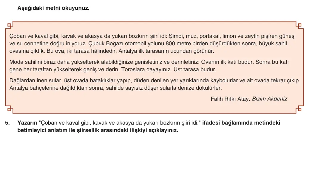 9. Sınıf Türk Dili ve Edebiyatı 2025-2026 2. Dönem 1. Yazılı 5. Soru (Yazılıya Hazırlanıyorum) görseli
