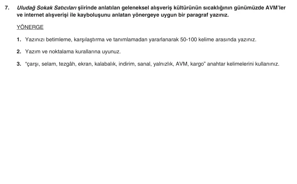 9. Sınıf Türk Dili ve Edebiyatı 2025-2026 2. Dönem 1. Yazılı 7. Soru (Yazılıya Hazırlanıyorum) görseli (1/2)