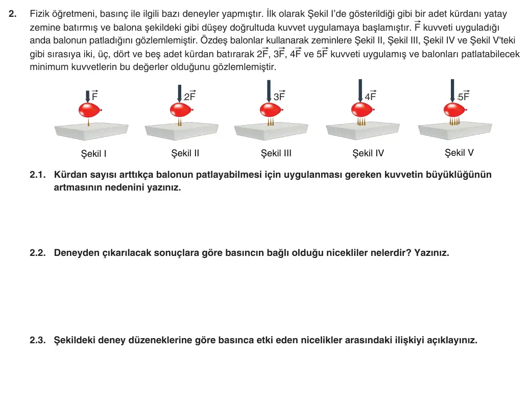 9. Sınıf Fizik 2025-2026 2. Dönem 1. Yazılı 2. Soru (Yazılıya Hazırlanıyorum) görseli (1/2)