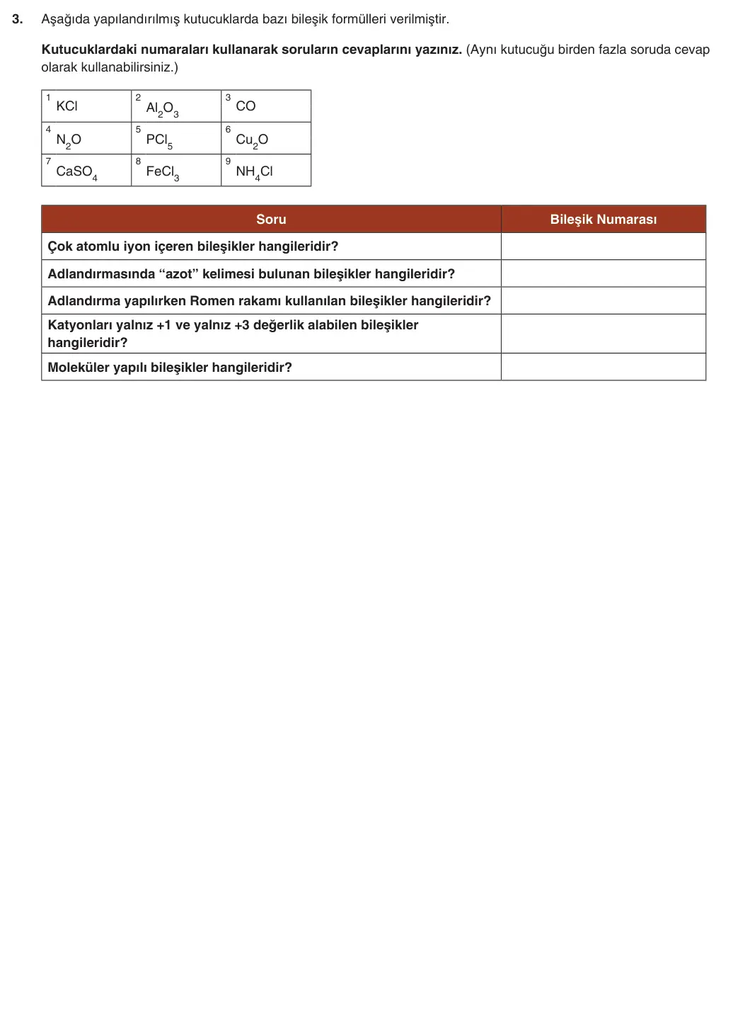 9. Sınıf Kimya 2025-2026 2. Dönem 1. Yazılı 3. Soru (Yazılıya Hazırlanıyorum) görseli