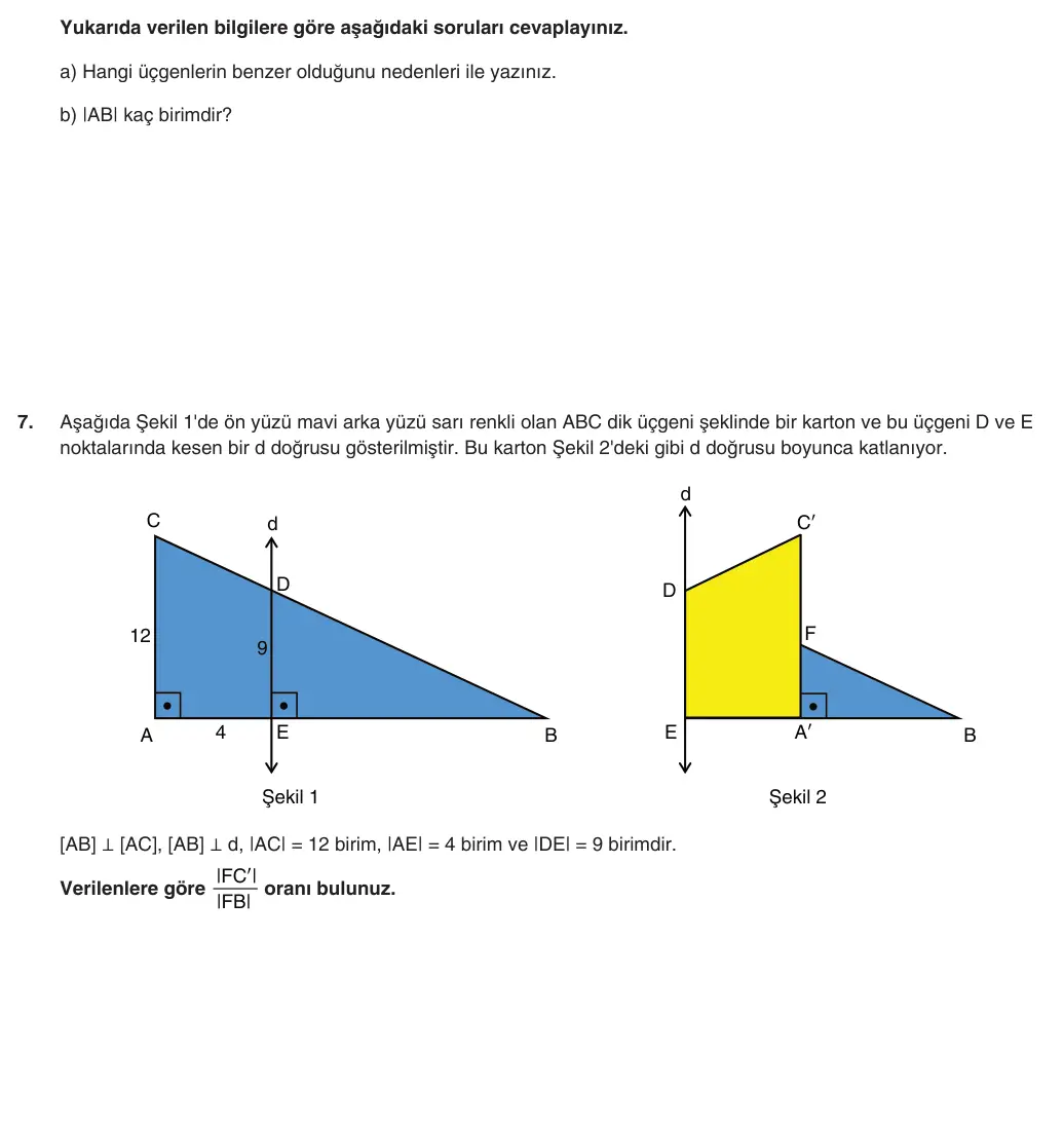 9. Sınıf Matematik 2025-2026 2. Dönem 1. Yazılı 7. Soru (Yazılıya Hazırlanıyorum) görseli