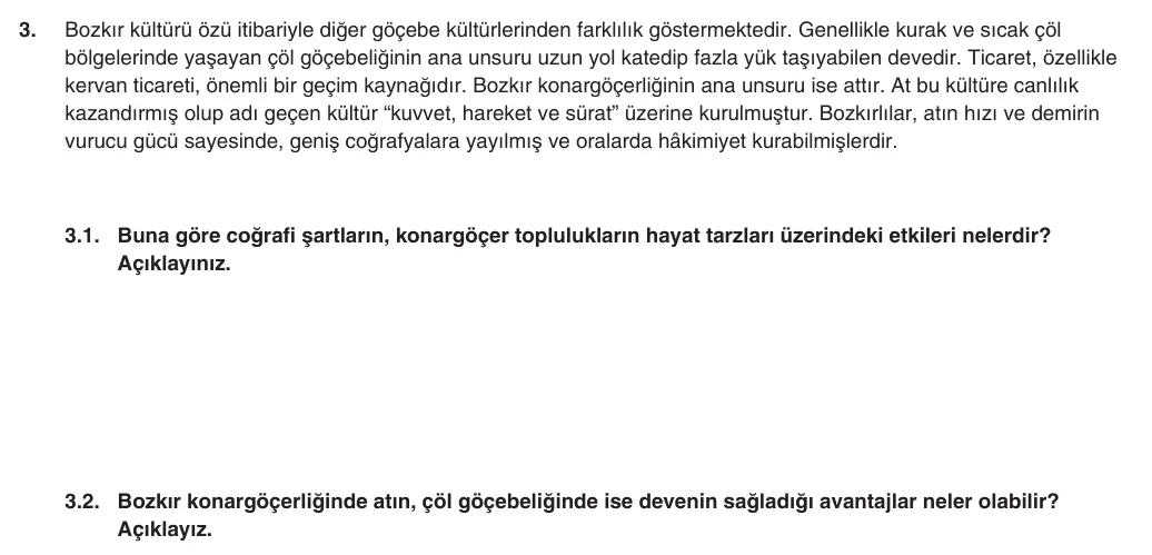 9. Sınıf Tarih 2025-2026 2. Dönem 1. Yazılı 3. Soru (Yazılıya Hazırlanıyorum) görseli