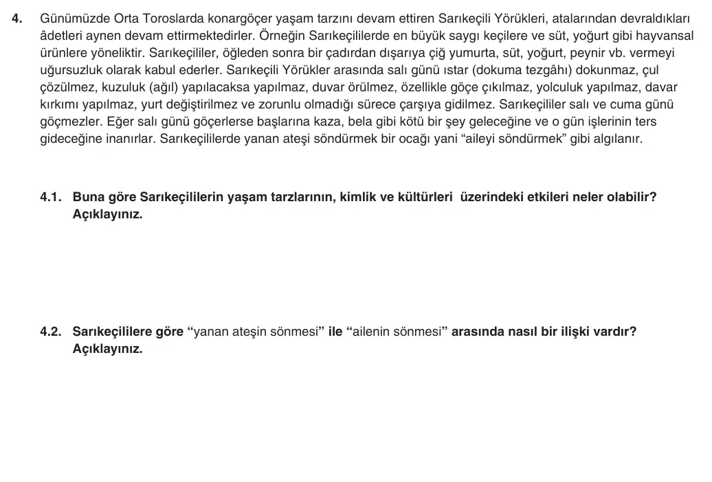 9. Sınıf Tarih 2025-2026 2. Dönem 1. Yazılı 4. Soru (Yazılıya Hazırlanıyorum) görseli