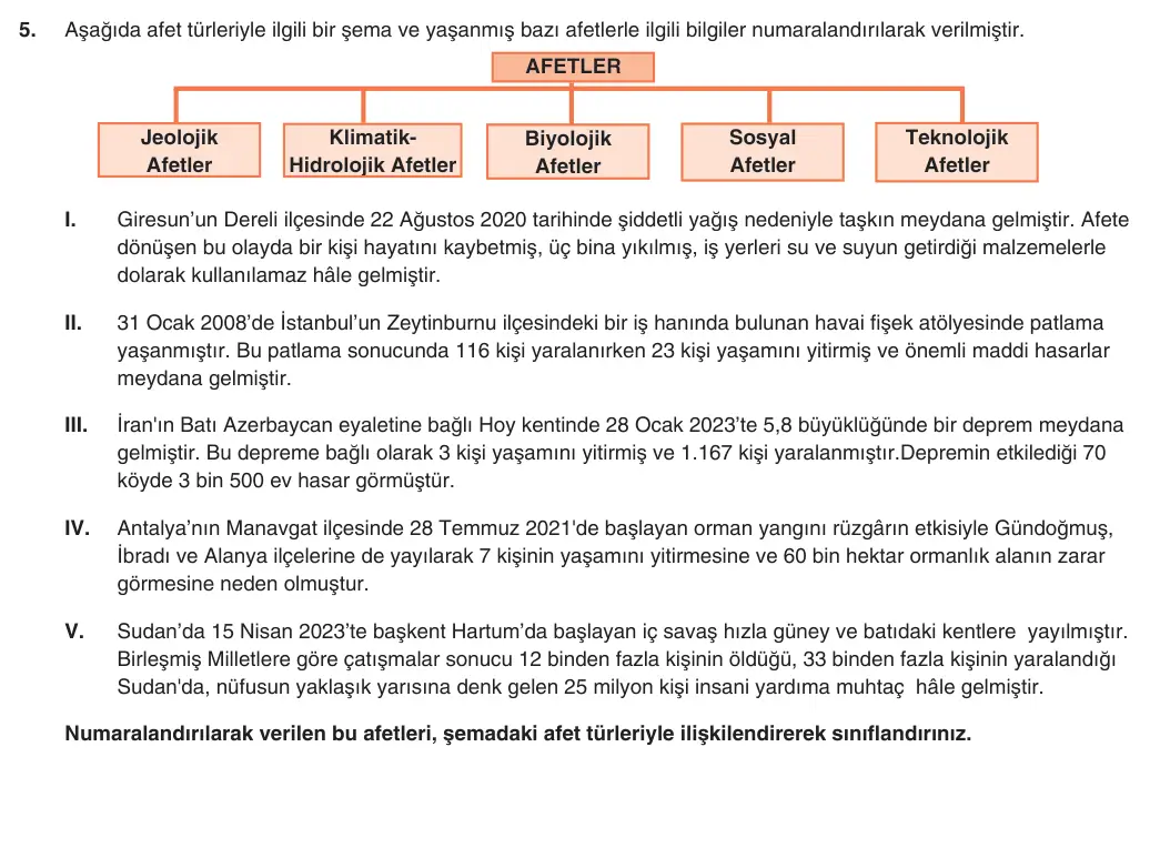 9. Sınıf Coğrafya 2025-2026 2. Dönem 2. Yazılı 5. Soru (Yazılıya Hazırlanıyorum) görseli
