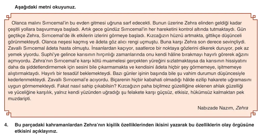 9. Sınıf Türk Dili ve Edebiyatı 2025-2026 2. Dönem 2. Yazılı 4. Soru (Yazılıya Hazırlanıyorum) görseli