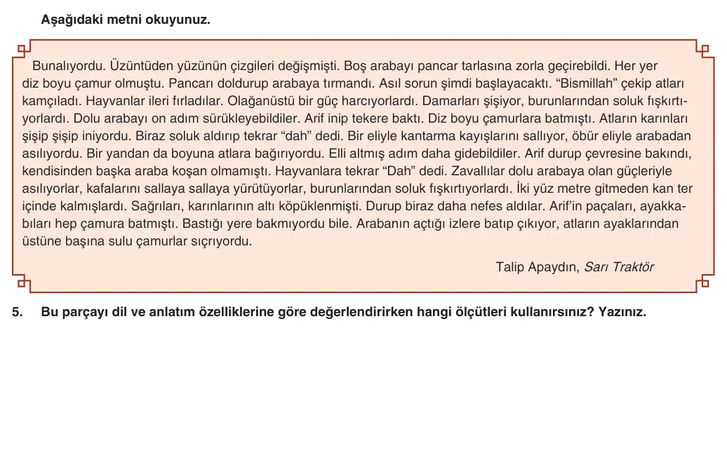 9. Sınıf Türk Dili ve Edebiyatı 2025-2026 2. Dönem 2. Yazılı 5. Soru (Yazılıya Hazırlanıyorum) görseli (1/2)