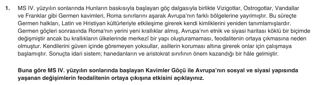 9. Sınıf Tarih 2025-2026 2. Dönem 2. Yazılı 1. Soru (Yazılıya Hazırlanıyorum) görseli