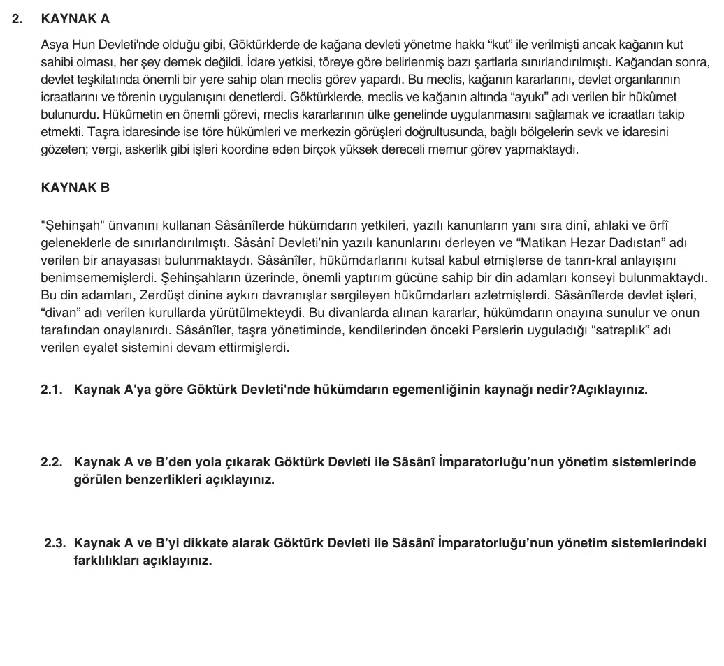 9. Sınıf Tarih 2025-2026 2. Dönem 2. Yazılı 2. Soru (Yazılıya Hazırlanıyorum) görseli