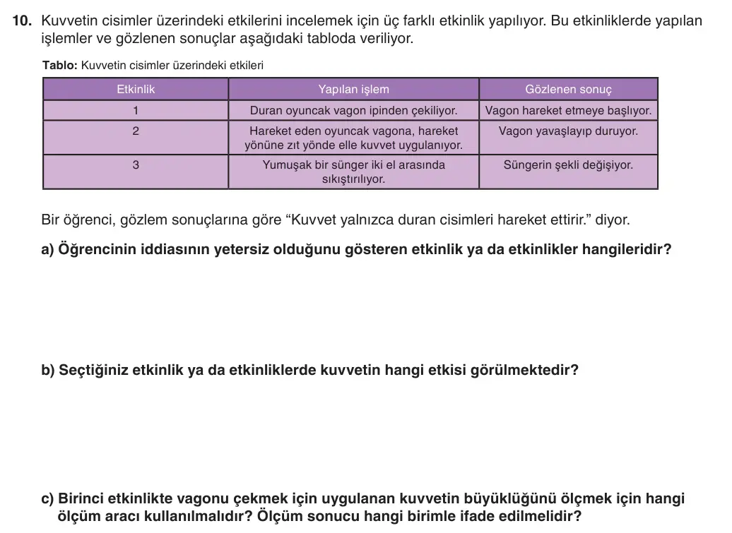 5. Sınıf Fen Bilimleri 2026-2027 1. Dönem 1. Yazılı 10. Soru (Yazılıya Hazırlanıyorum) görseli