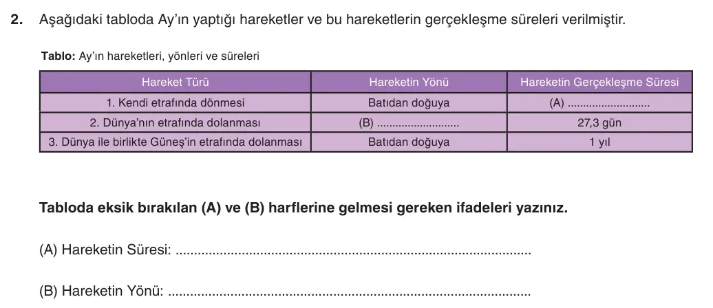 5. Sınıf Fen Bilimleri 2026-2027 1. Dönem 1. Yazılı 2. Soru (Yazılıya Hazırlanıyorum) görseli