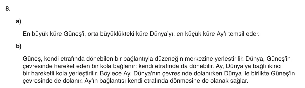 5. Sınıf Fen Bilimleri 2026-2027 1. Dönem 1. Yazılı 8. Soru (Yazılıya Hazırlanıyorum) resmi çözüm görseli