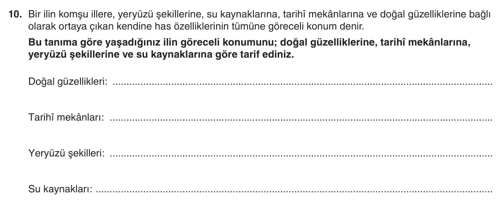 5. sınıf Sosyal Bilgiler sorusu – 2026-2027 1. dönem 1. yazılı 10. soru