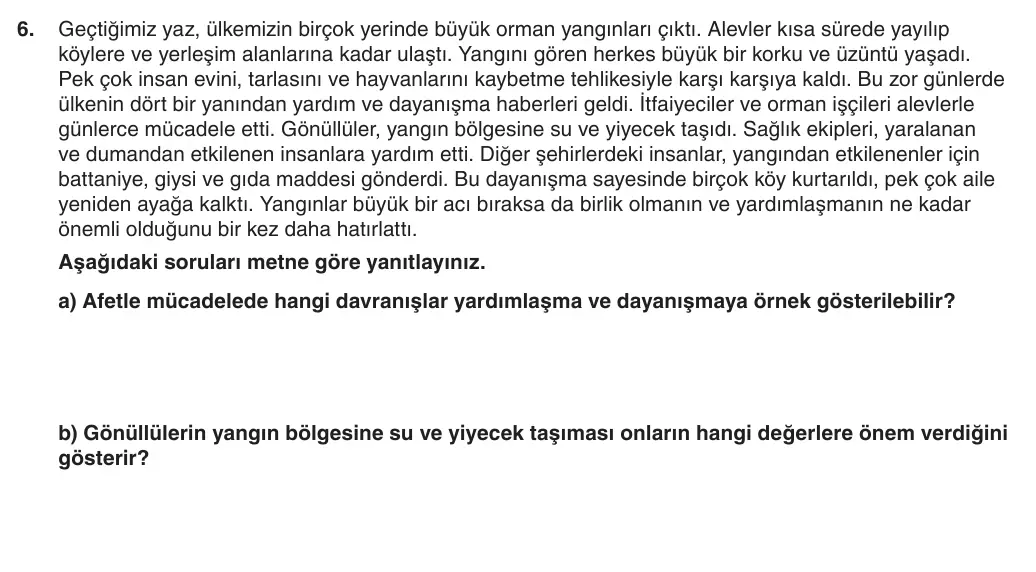 5. sınıf Sosyal Bilgiler sorusu – 2026-2027 1. dönem 1. yazılı 6. soru
