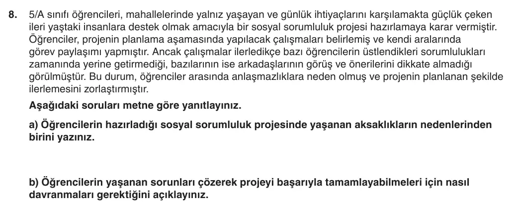 5. sınıf Sosyal Bilgiler sorusu – 2026-2027 1. dönem 1. yazılı 8. soru
